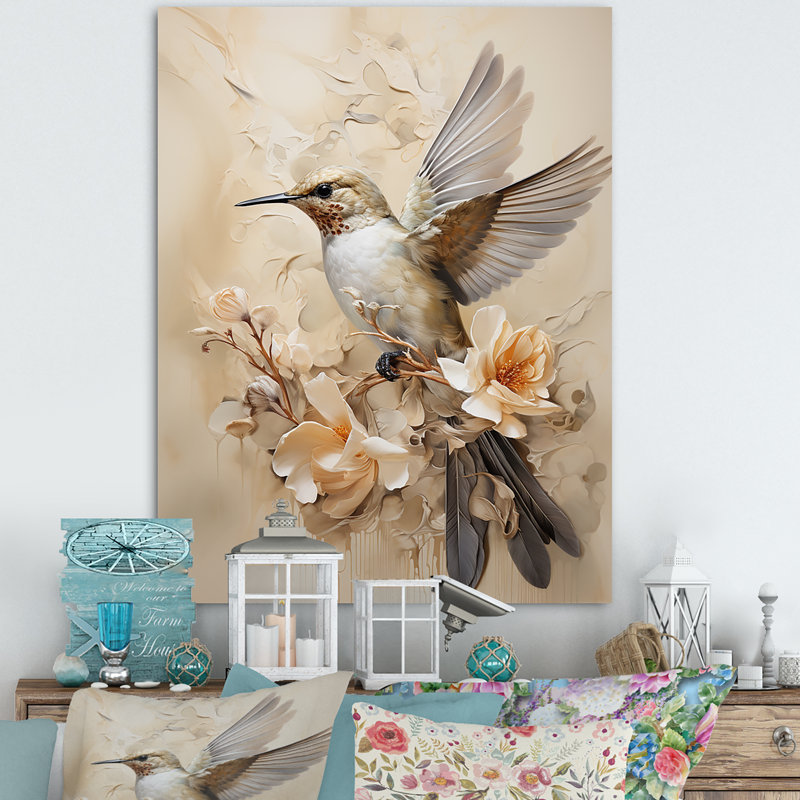 Fluttering Floral Hummingbird I, 32" H x 24" W x 1" D, Wrapped Canvas