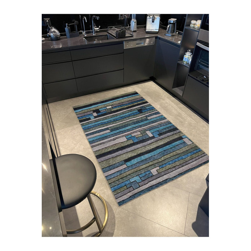 Tapis décoratif turquoise lavable, Sous-tapis rectangulaire 3 pi 11 po x 5 pi 11 po i