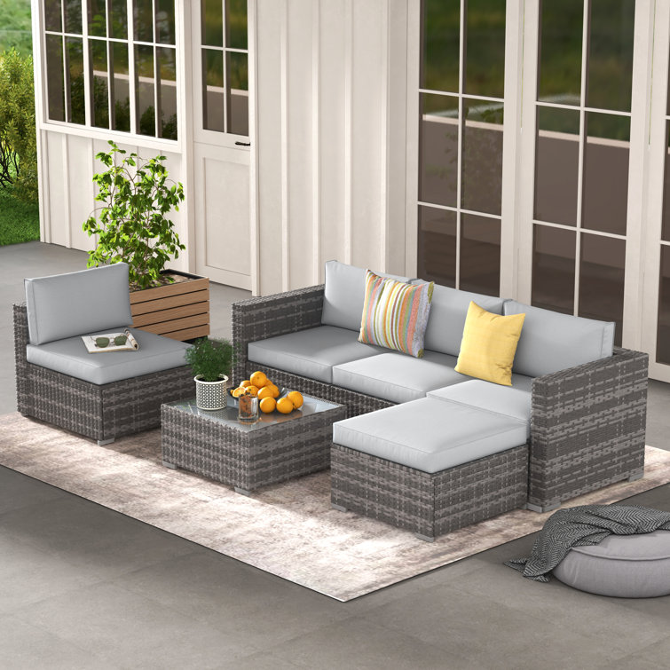 Eudy Wicker 4 - Person Modular Patio Conversation Sets with Cushions
