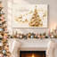 Three Golden Reindeer and Spiral Ribbon Tree Christmas Canvas Wall Art-1275018753