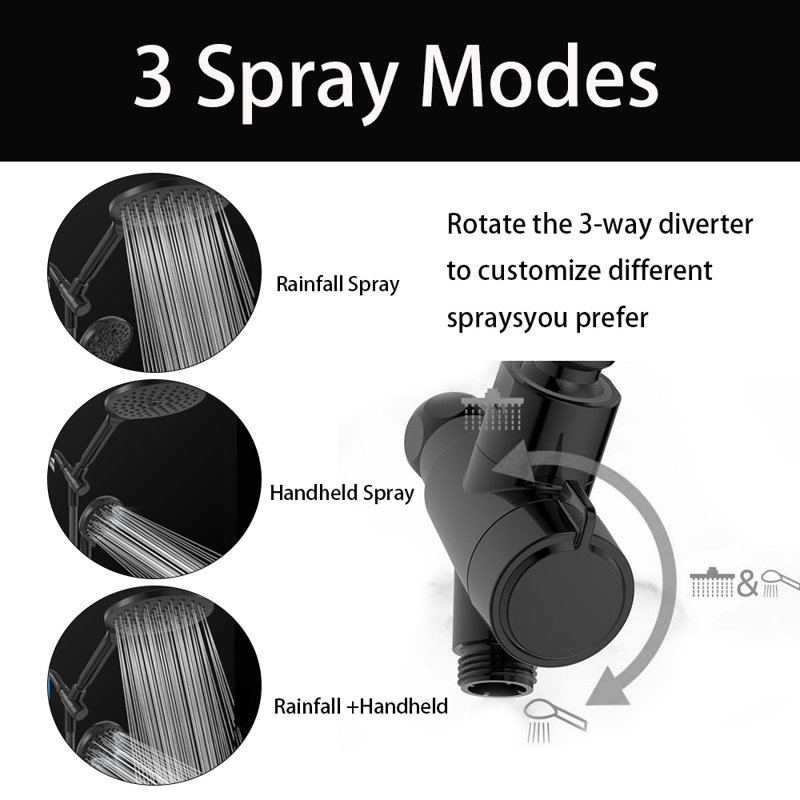 Dual Handheld Shower Head Combo, 8 Inch Rainfall Shower Head And 10 Modes High Pressure Hand Held Showerhead, Black