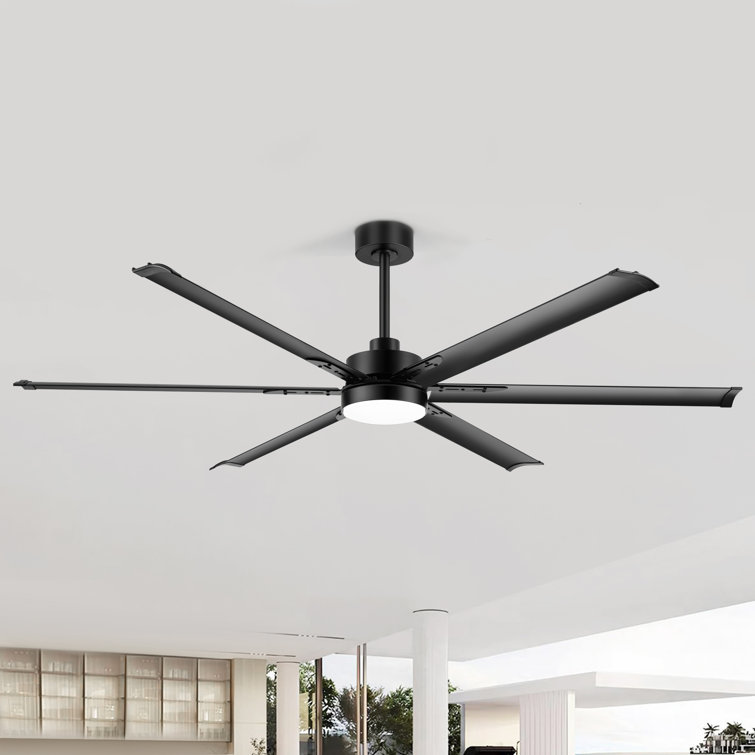 Chalmas Large Matte Black Indoor/Covered Outdoor Ceiling Fan with Light and Remote, 6 Aluminum Blades, 6-Speed Quiet DC Motor, LED Tri-Colour Temperature, Memory Function, Timer, 6''/12'' Downrods