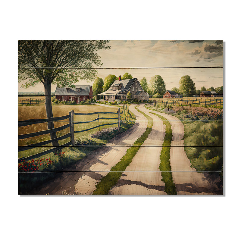 View Of The Pasture I - Farmhouse Country Wood Wall Art Print, 12" H x 20" W x 1" D