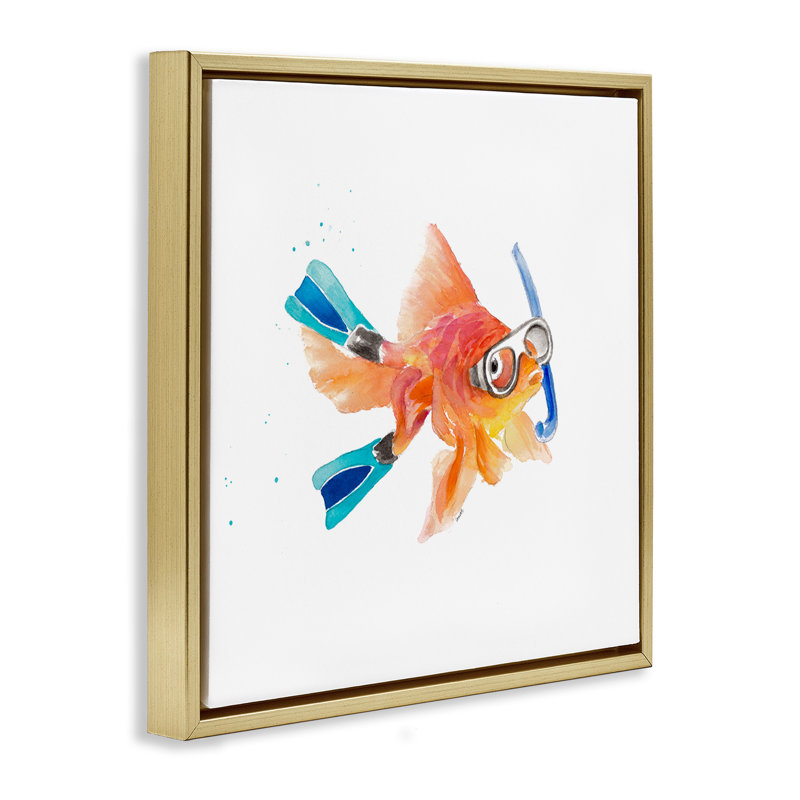«Goldfish Pet Snorkel Gear» par Lanie Loreth, H 18 po x l 18 po, Cadre flottant métallique doré