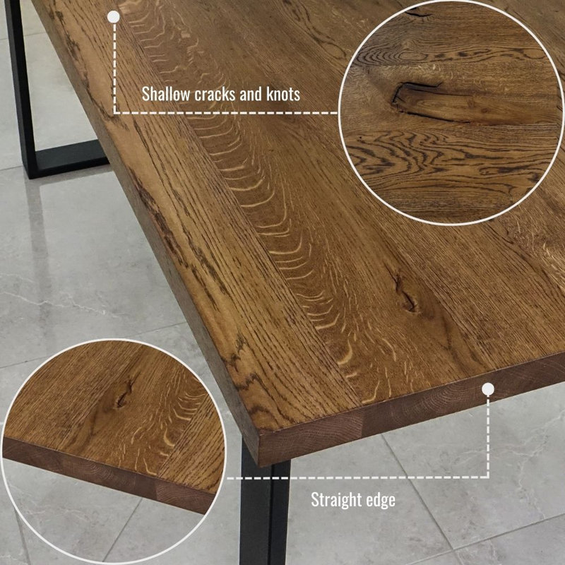 Emmy Oak Solid Wood Dining Table, Brown Oil, 76cm H x 200cm L x 80cm W