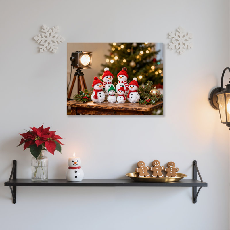 «Snowman Family», art mural sur toile, H 24 po x l 36 po