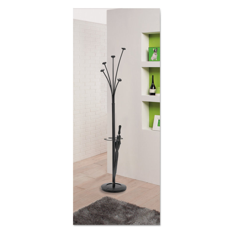 Black Steel Coat Stand with Umbrella Holder and Wood Knobs