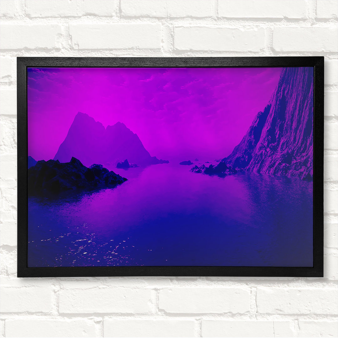 Surreal Pink Ocean Calm - Closed Corner Frame Kunstdrucke auf Holz