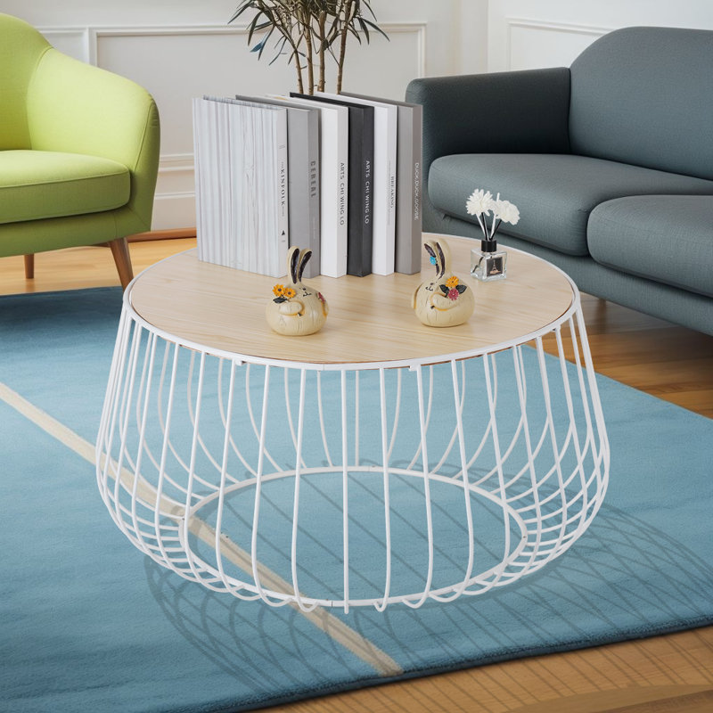 Table basse 16 po H Modern Scandinavian, Plateau en bois naturel / base blanche