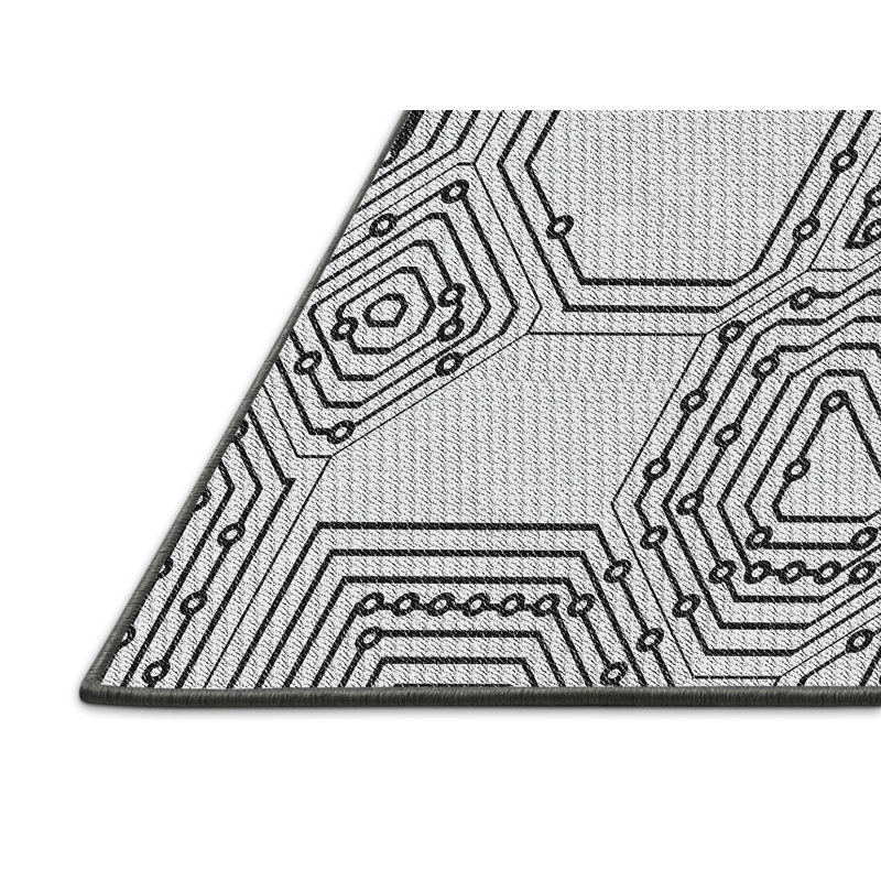 Tapis blanc/noir à motifs, Rectangle 7 pi x 10 pi