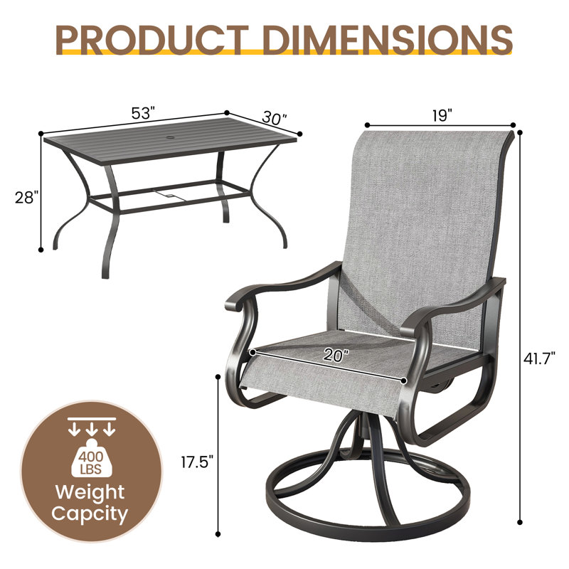 Avionce Outdoor Dining Armchair With Table, Light Gray