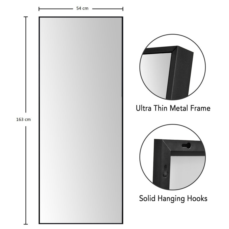 Jaramillo Metal Flat Mirror, 163cm H x 54cm W, Black