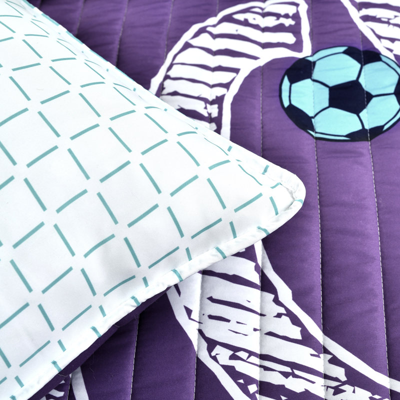 Ensemble de courtepointe réversible Soccer Kick, Courtepointe simple + 1 taie décorative standard
