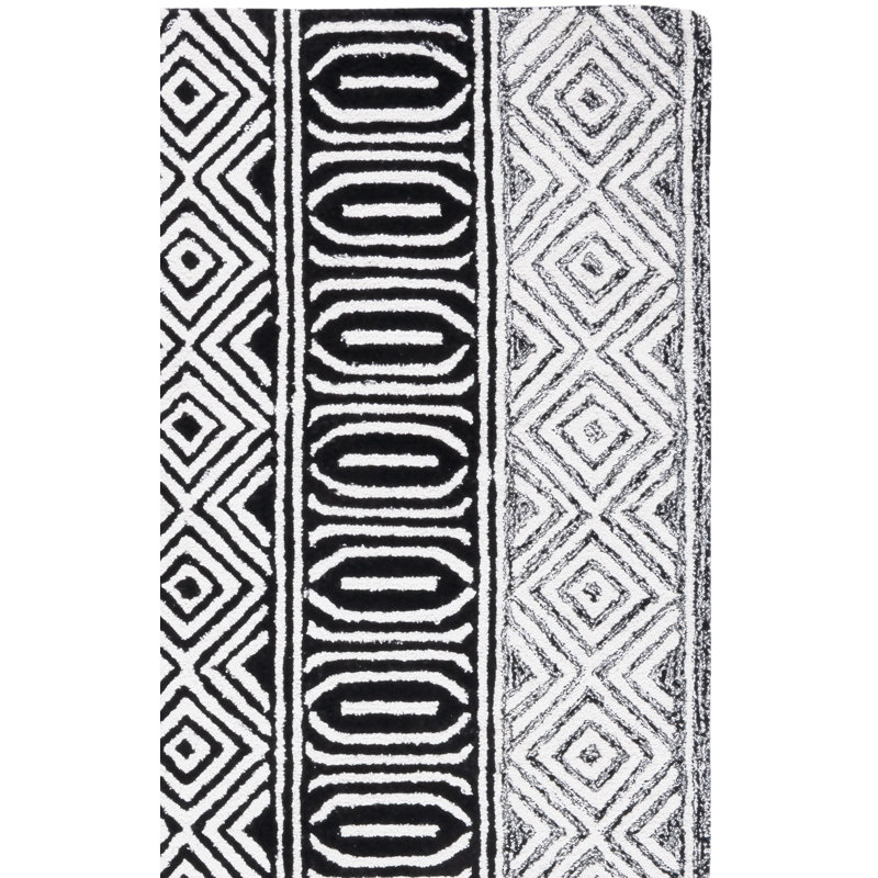 Tapis noir à motif géométrique touffeté à la main Capri Capri, Rectangle 3 pi x 5 pi