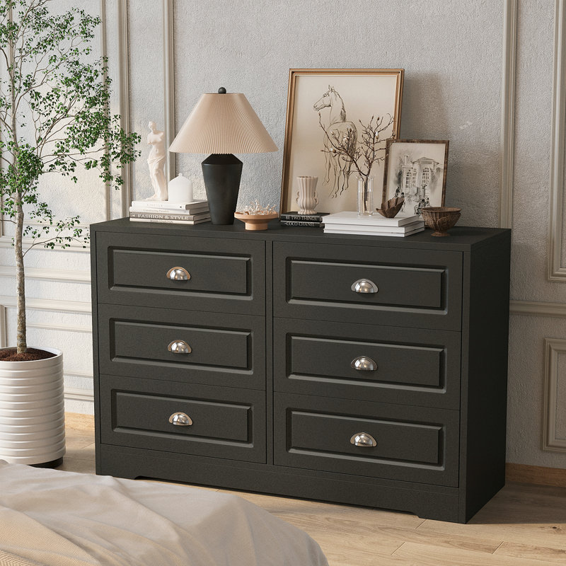 Commode double 6 tiroirs Aukusti, Noir, noir, noir, noir