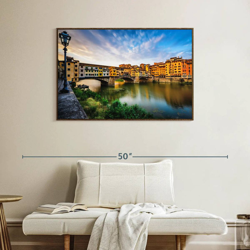 Ponte Vecchio Riverscape, Floating Frame Walnut, 40" X 27"