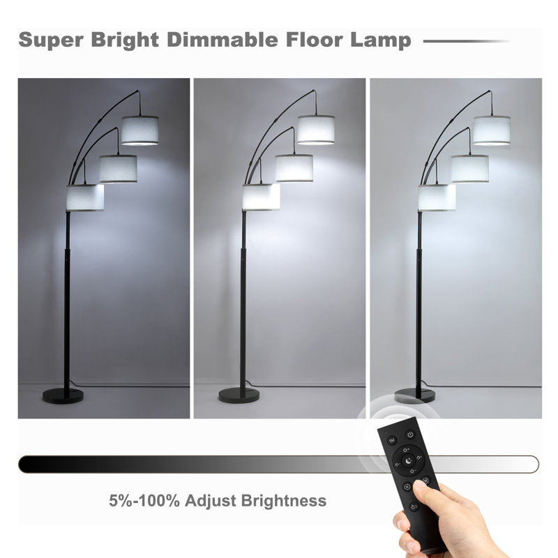 Lampe sur pied 80 po à 3 lumières à intensité variable de 3 couleurs à température variable avec télécommande, Noir, Gris