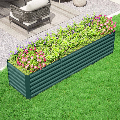 Galvanized Raised Garden Bed Kit, Outdoor Metal Elevated Planter Box with Safety Edging, Large Raised Bed for Growing Flowers, Herbs and Vegetables