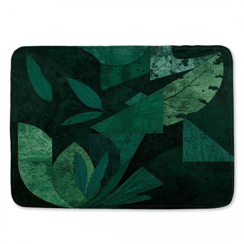 Tapis de bain vert à feuilles géométriques, L 34 po x L 21 po