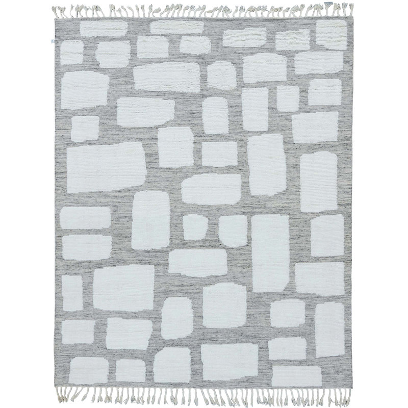 Tapis rectangulaire rectangulaire en laine noué à la main ivoire / beige, Rectangle de 5 pi x 8 pi