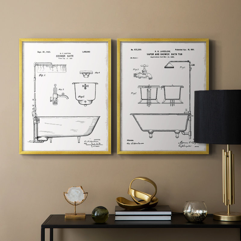 «Vintage Bath I», reproduction encadrée de qualité supérieure - prête à être accrochée - aucun clou requis - aucun clou requis