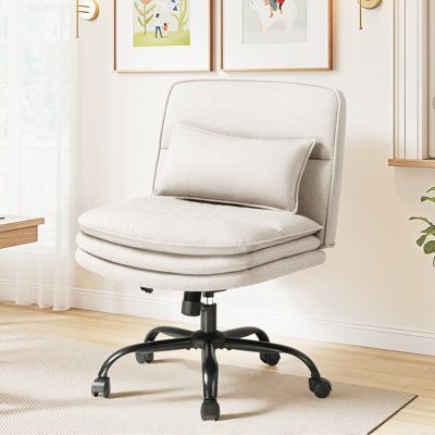 Criss Cross Legged Office Chair with Pillow, Armless Office Desk Chair With Wheels
