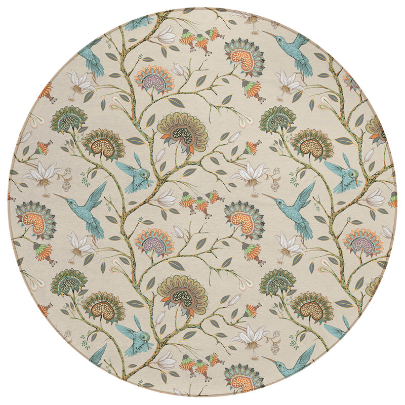 Conness Washable Floral Indoor / Outdoor Rug, Round 8'
