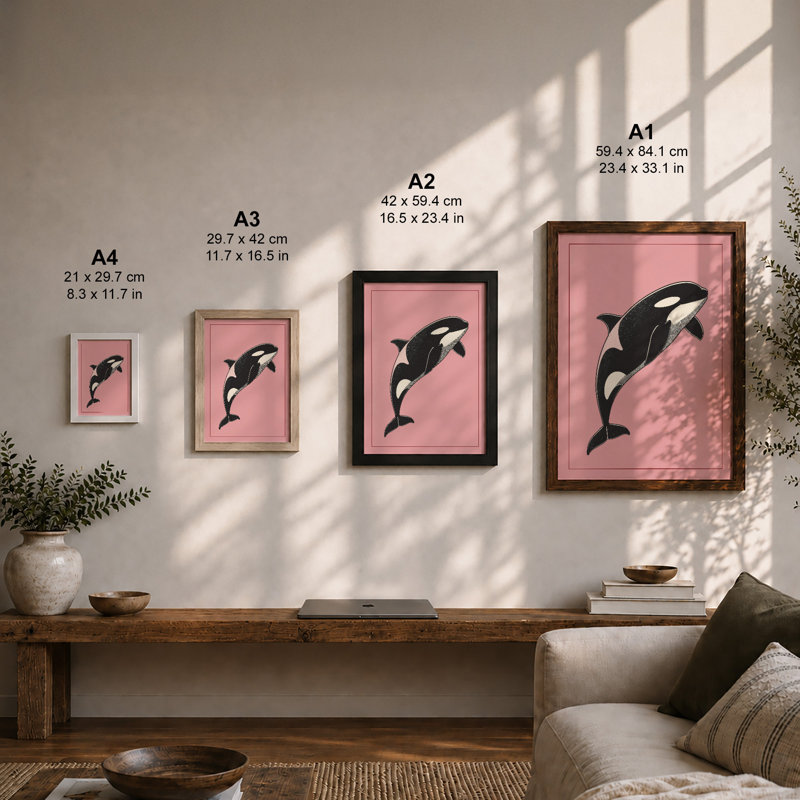 Leaping Orca Modern - Framed Print, Unframed, A2 - 59.4 x 42.0 cm