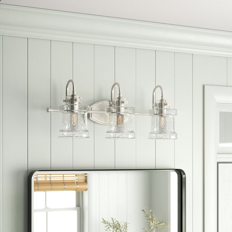 Raleigh 3-Light Dimmable Seeded Glass Vanity Light, Brushed Nickel