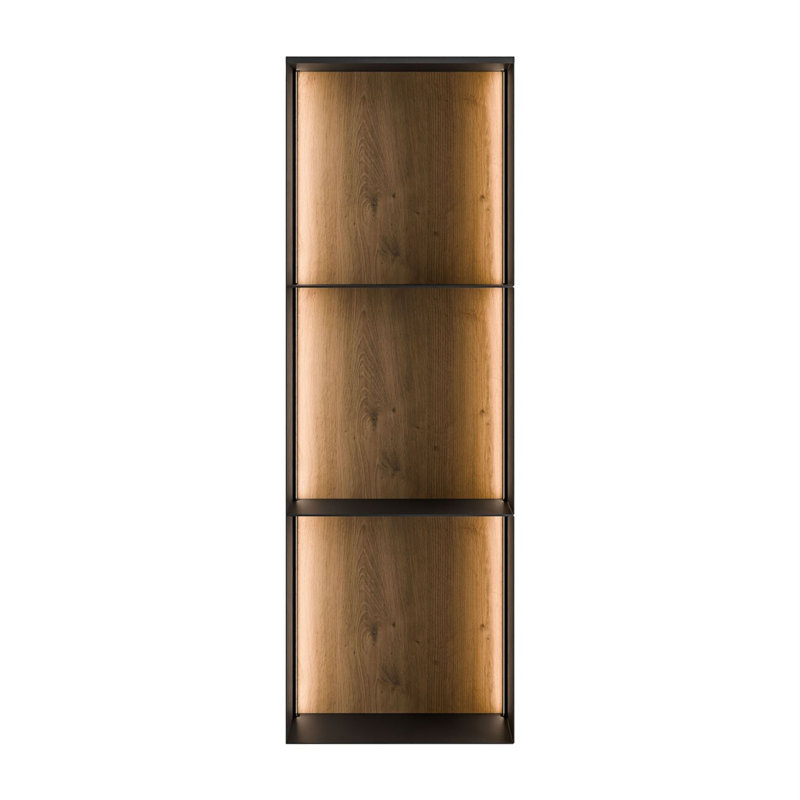 3 Piece Square Metal Cube Shelf, Black / Artisan with LED