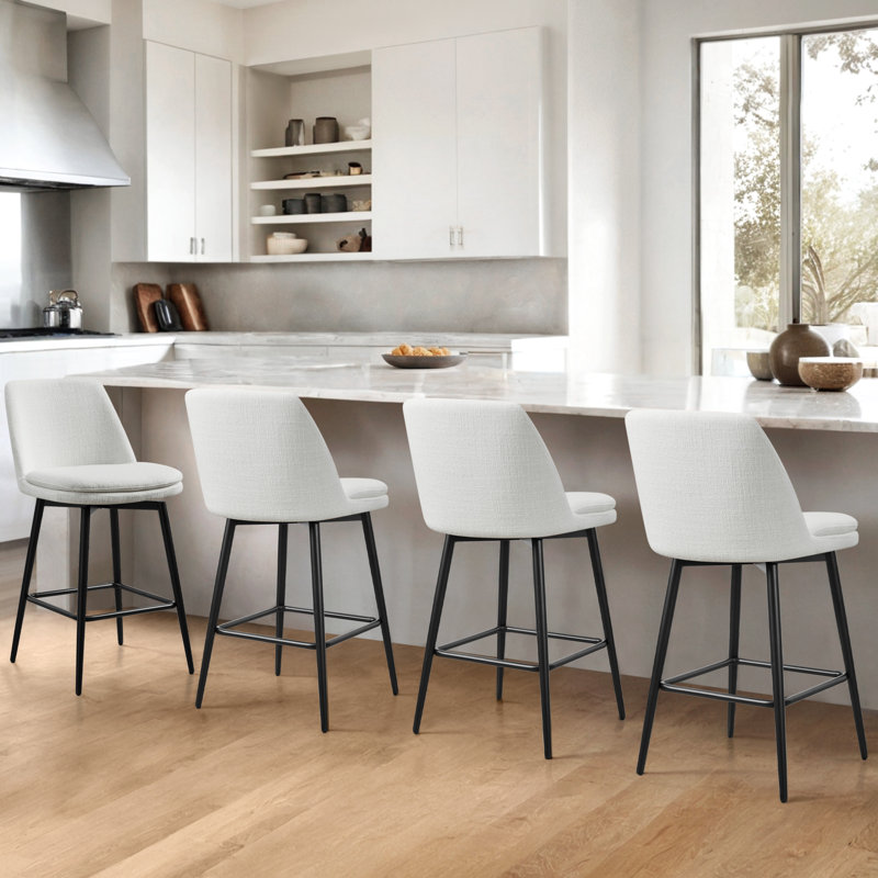 Betzalel Swivel Upholstered Counter Stool, White, 4