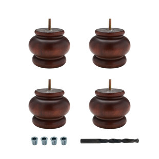 Pied de chignon rond en bois massif teinté 4 po x 4-7 / 8 po (Ensemble de 4)