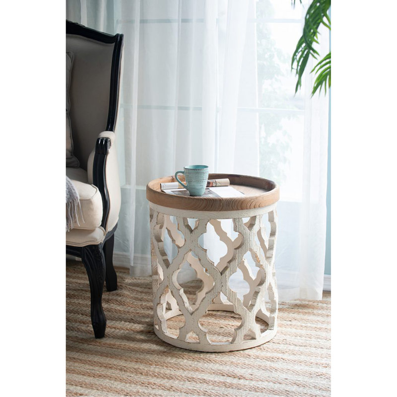 Grande table d'appoint 23 po blanche vieillie