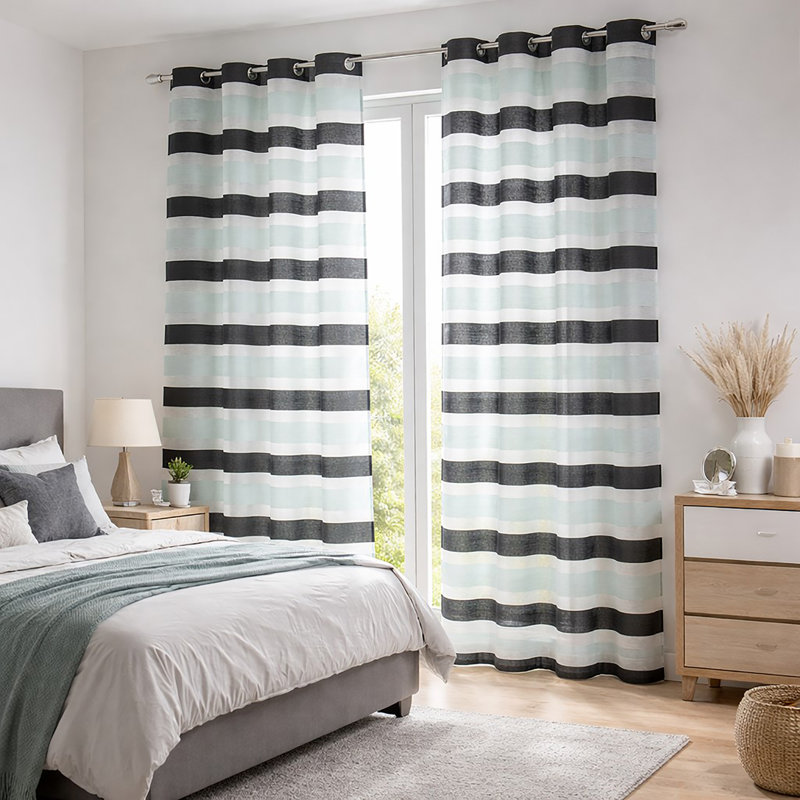 Panneaux de rideaux transparents à rayures Colorado - Rideaux filtrant la lumière pour la maison moderne, Noir