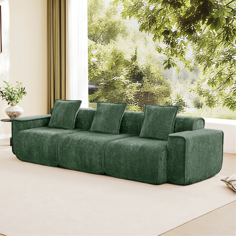 Canapé modulaire 3 places, canapé 3 places avec coussins décoratifs, H 31,1 po x l 108,66 po x P 38,2 po, Vert