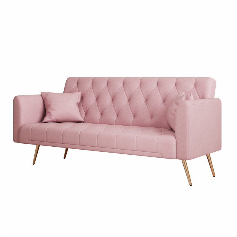 71 inch convertible love seat sofa, American retro pink velvet, suitable for small living room, bedroom, office, Pink Velvet