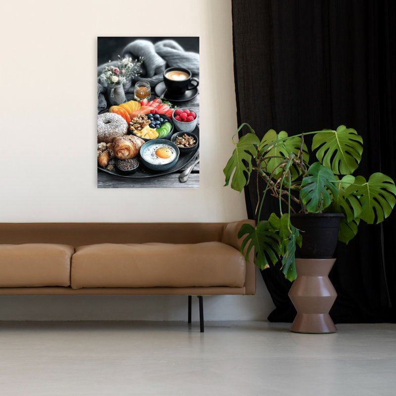 Cozy matin petit déjeuner coloré rustique contemporain, art mural, 48" H x 32" W