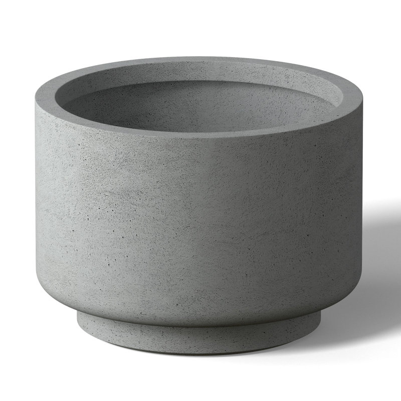 Large Concrete Round Planter / Pot With Drainage Holes, 9.06" H x 12.6" W x 12.6" D, Natural Gray