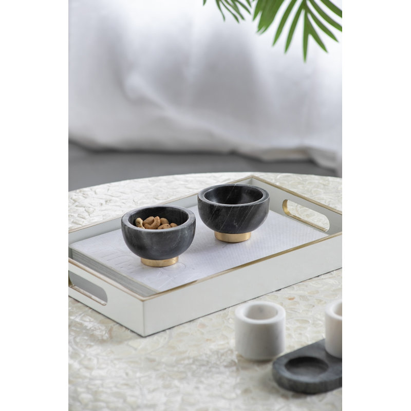 S/2 White Marble Bowls, Noir