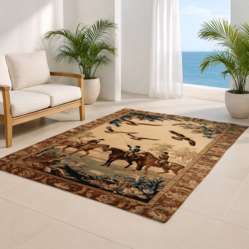 French Brown Indoor and Outdoor Area Rug, Rectangle 2' x 3'
