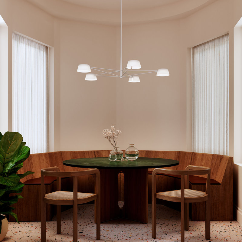 Lustre rectangulaire à 6 lumières Ray, Blanc opale, Gris chaleureux, H 12 po x l 45,25 po x P 45,25 po