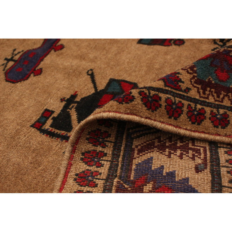 Tapis décoratif beige en laine noué à la main de conception unique 6 pi 7 po X 9 pi 1 po noué à la main New Age