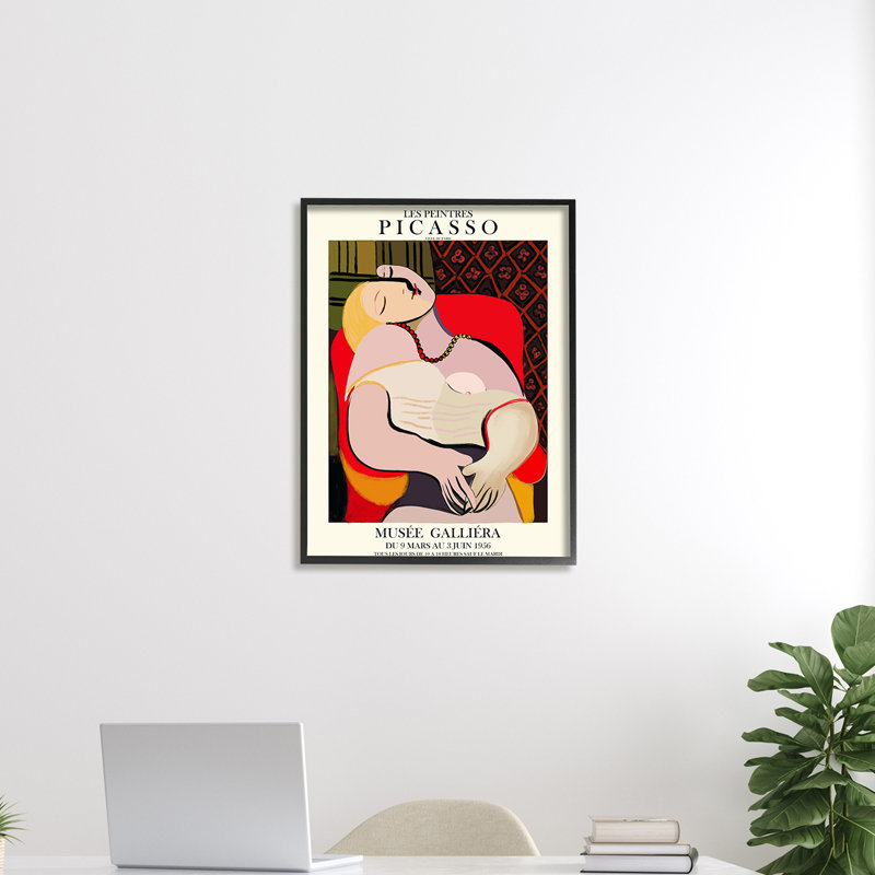 Chaise Picing, peinture abstraite traditionnelle Picasso, H 30 po x l 24 po, Giclée encadrée noir minuit