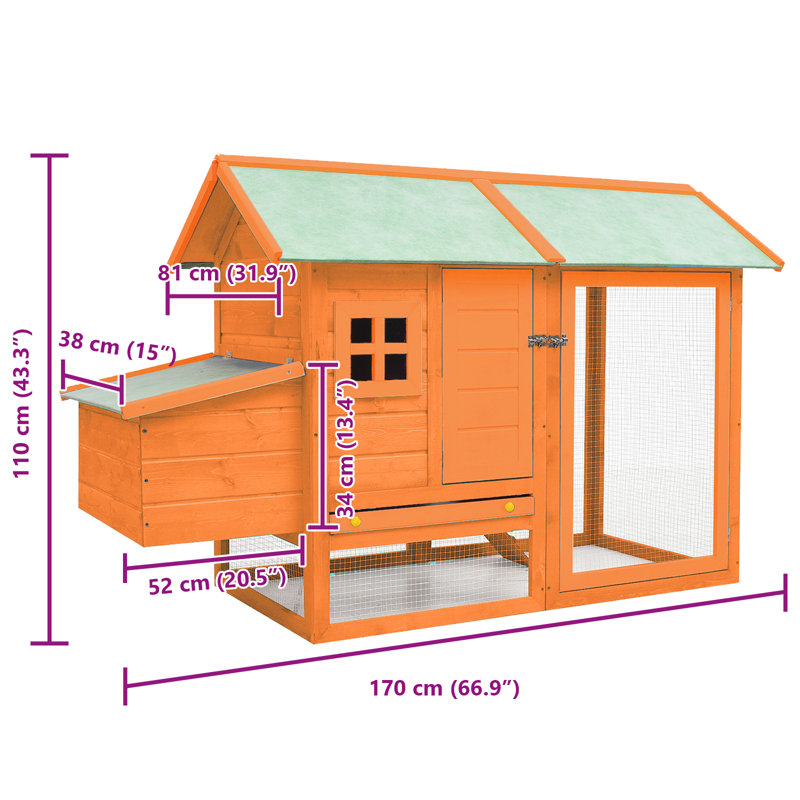 Cage à poulet Vidaxl en pin massif et bois de sapin 66,9 po x 31,9 po x 43,3 po, Brown