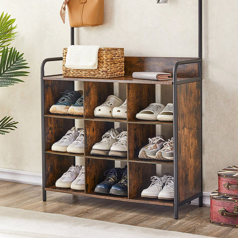 Portemanteau, portemanteau avec porte-chaussures pour le vestibule, portemanteau 3-en-1 et support de rangement, avec 7 crochets, une tringle à vêtements