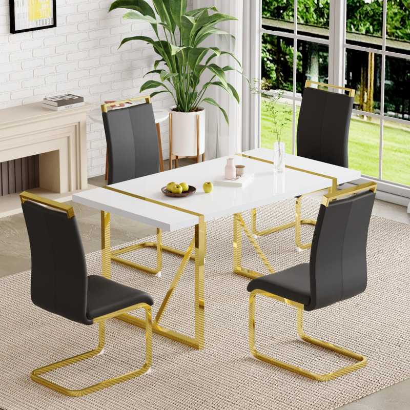 Ensemble de salle à manger pour 4 personnes, table de salle à manger rectangulaire moderne avec 4 chaises de salle à manger en similicuir de luxe