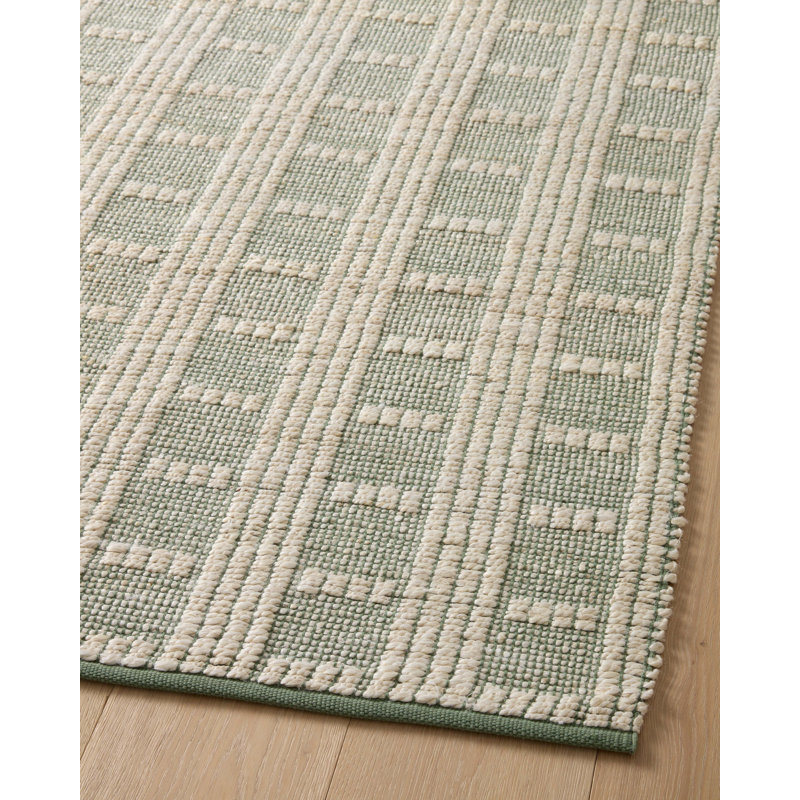 Ivory & Sage 5' x 7' Hand-Woven Cotton-Blend Geometric Area Rug