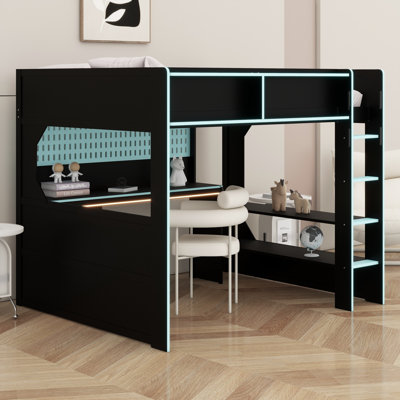 Integrated Desk Gaming Loft Bed with LED Lights & Charging Station