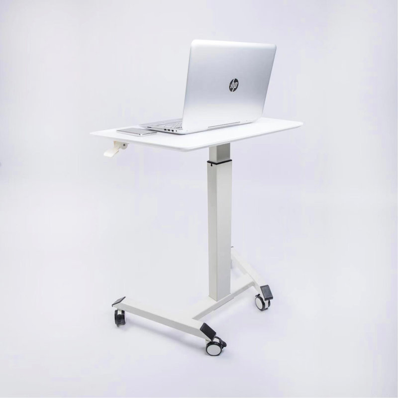 Bureau debout blanc compact avec élément réglable - hauteur de 28,92 po à 43,30 po, bureau, carré, hauteur en métal et bois blanc, 27,51 po Profond, pour les espaces de travail