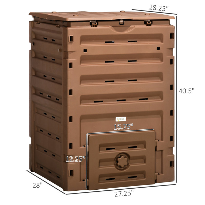 Bac à compost de 120 gallons, 80 évents pour une circulation efficace, 2 portes coulissantes, production rapide de terre, légère et résistante, brun, portes enrichissantes, stable, 450 L